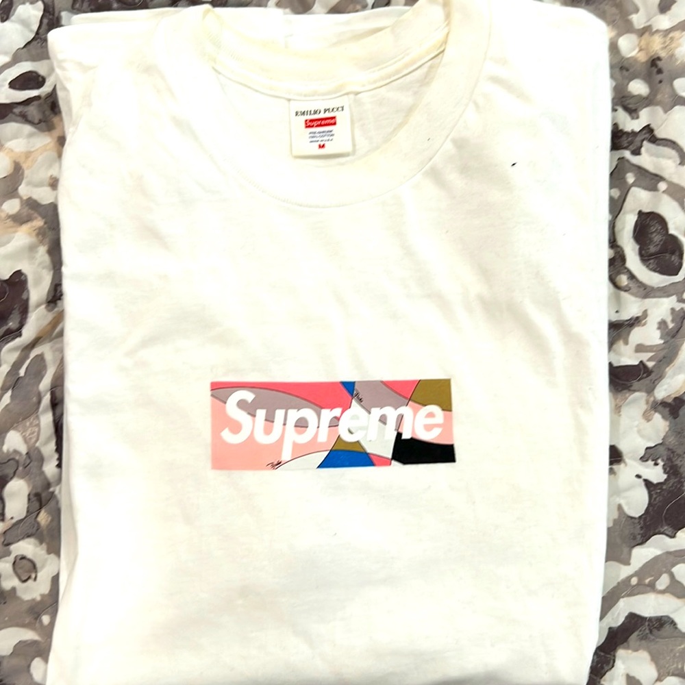 Supreme x Emilio Pucci - Box Logo Tee Shirt - White/Dusty Pink - Medium - Picture 1 of 2
